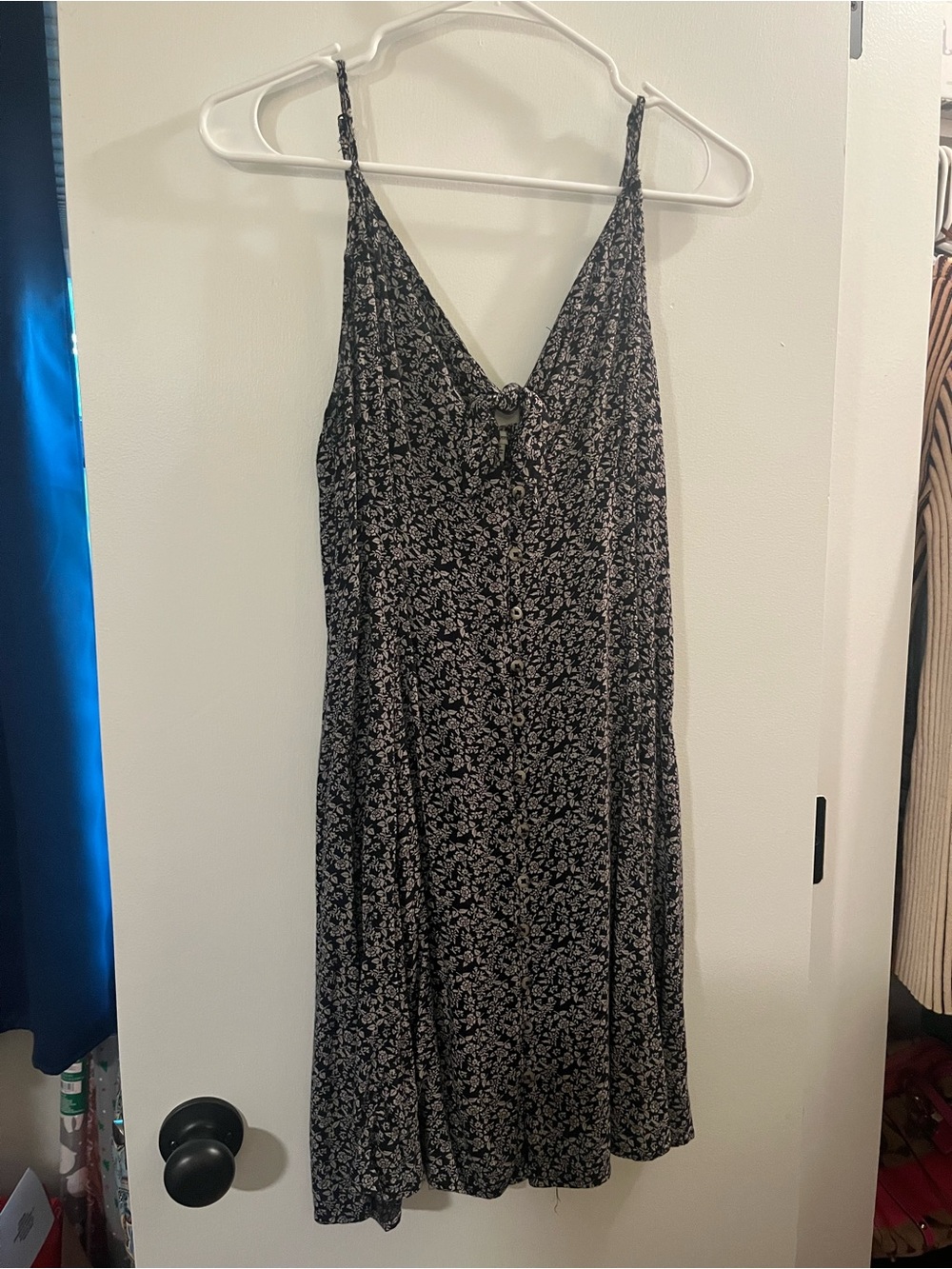 American Eagle Outfitters Black & White Floral Tie-Front Midi Dress
